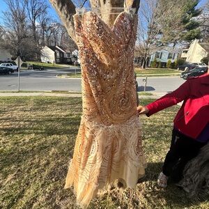 Sherri Hill Gold Sequin Prom Dress